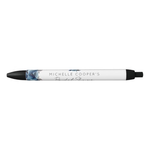 Elegant Dusty Blue and Navy Floral Black Ink Pen