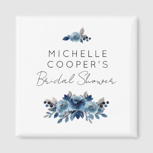 Elegant Dusty Blue and Navy Floral Magnet