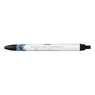 Elegant Dusty Blue and Navy Floral Pen