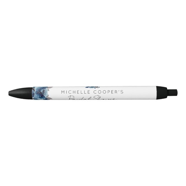 Elegant Dusty Blue and Navy Floral Pen (Front)