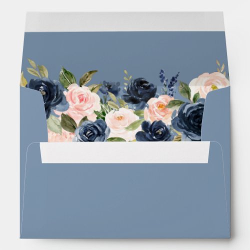 Elegant Dusty Blue and Pink Blush Floral Wedding Envelope