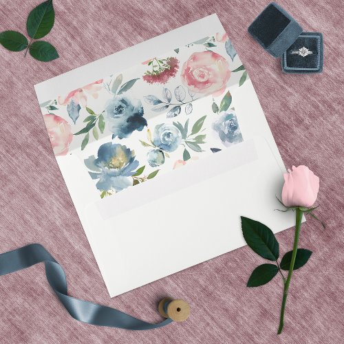 Elegant Dusty Blue and Rose Floral Swag Envelope