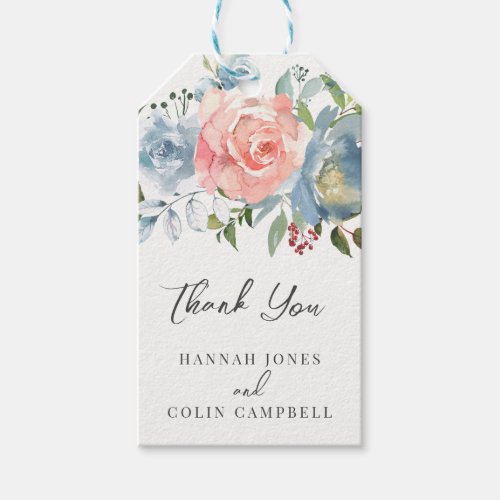 Elegant Dusty Blue and Rose Floral Swag Gift Tags