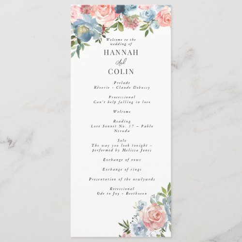 Elegant Dusty Blue and Rose Floral Swag Program