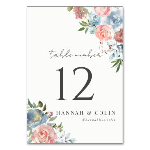 Elegant Dusty Blue and Rose Floral Swag Table Number