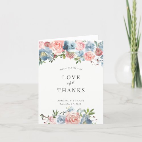 Elegant Dusty Blue and Rose Floral Swag Thank You Card