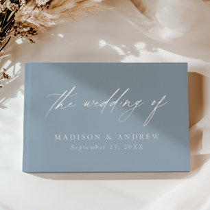 Elegant Dusty Blue and Silver Calligraphy Wedding Foil Guest Book