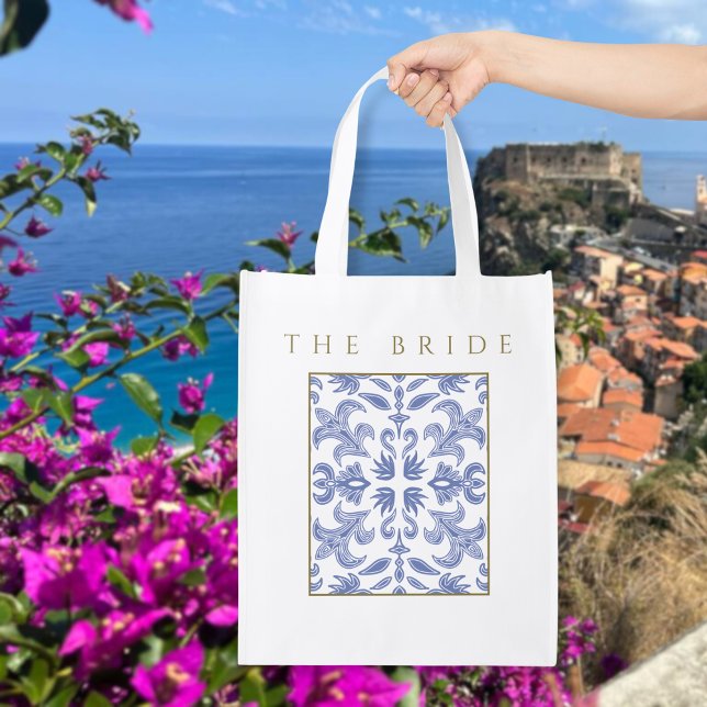 Elegant Dusty Blue and White Bridal Party Tote Bag (Creator Uploaded)