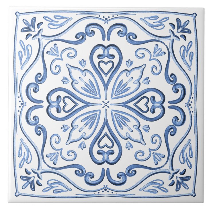 Elegant Dusty Blue and White Ceramic Tile | Zazzle