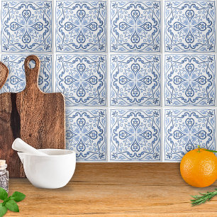 Elegant Dusty Blue and White Ceramic Tile
