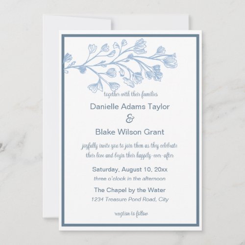 Elegant Dusty Blue and White Modern Wedding Invitation
