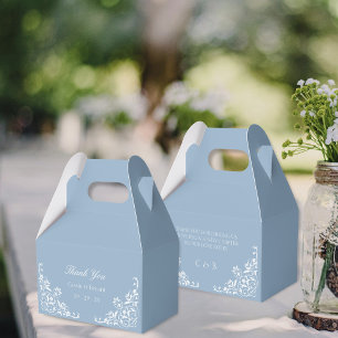 Elegant Dusty Blue and White Wedding Thank You Favor Boxes
