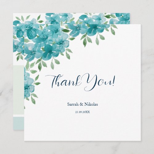 Elegant Dusty Blue Ant Mint Floral Watercolor Art Thank You Card