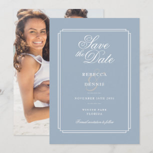Elegant Dusty Blue Art Deco Photo Wedding Save The Date