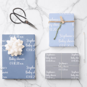 Elegant Dusty Blue Baby Shower Baby Boy Wrapping Paper Sheets