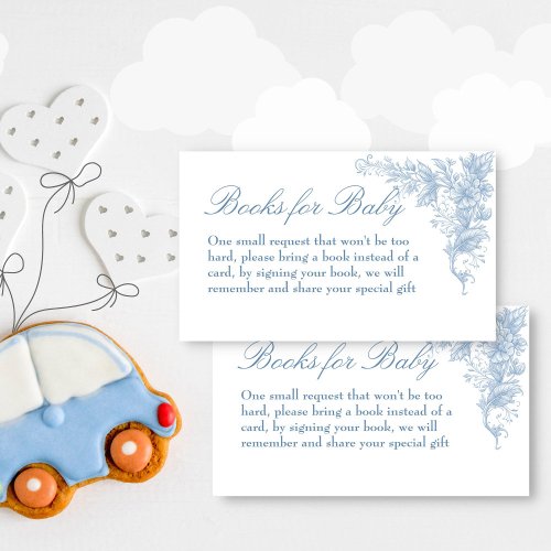 Elegant dusty blue baby shower books request enclosure card