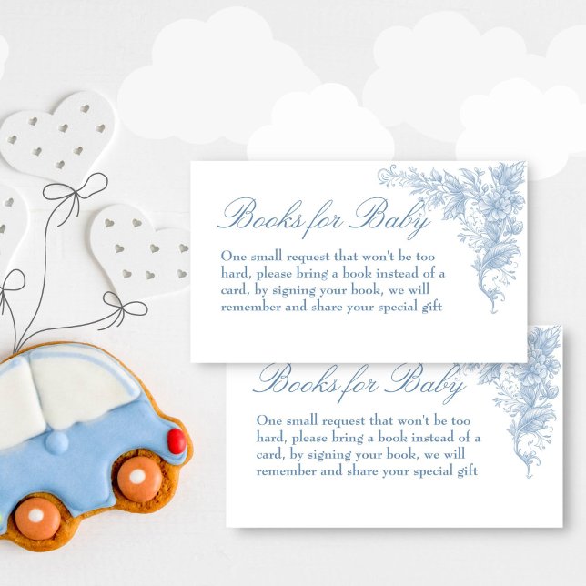 Elegant dusty blue baby shower books request enclosure card (Elegant dusty blue baby shower books request enclosure card books for baby French toile blue)