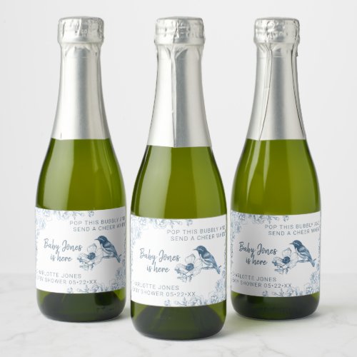 Elegant Dusty Blue Baby Shower Favor Sparkling Wine Label