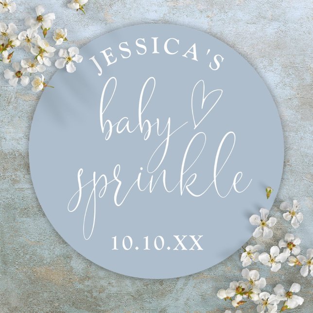 Elegant Dusty Blue Baby Sprinkle Shower Favor Classic Round Sticker (Elegant Dusty Blue Baby Sprinkle Shower Favor Classic Round Sticker)