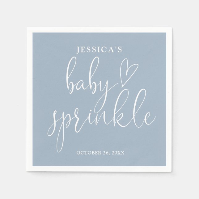 Elegant Dusty Blue Baby Sprinkle Shower Napkins (Front)