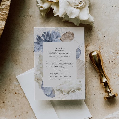 Elegant Dusty Blue Beach Wedding Details Enclosure Card