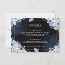 Elegant Dusty Blue Black Wedding Details Card