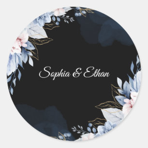 Elegant Dusty Blue Black Wedding Favor Sticker