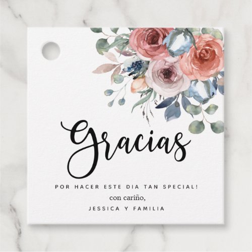 Elegant Dusty Blue Blissful Floral Gracias Favor Tags