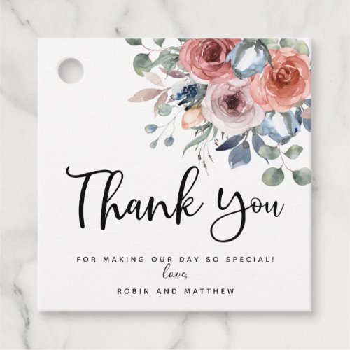 Elegant Dusty Blue Blissful Floral Thank You Favor Tags