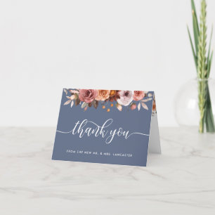 Elegant Dusty Blue, Blush and Burgundy Floral Letterpress Thank You Card