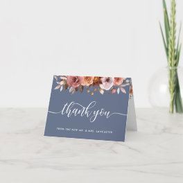 Elegant Dusty Blue, Blush and Burgundy Floral Thank You Card
