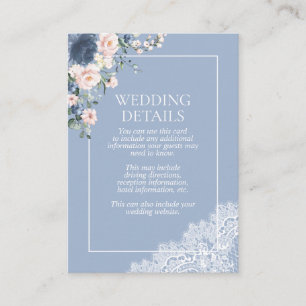 Elegant Dusty Blue Blush Floral Lace Details Enclosure Card