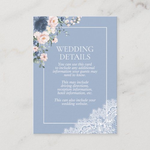 Elegant Dusty Blue Blush Floral Lace Details Enclosure Card