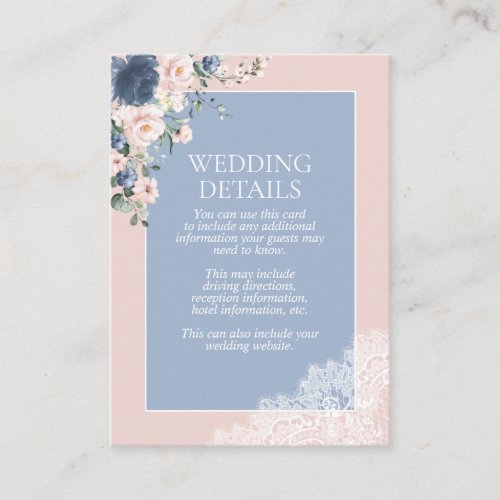 Elegant Dusty Blue Blush Floral Lace Details Enclosure Card