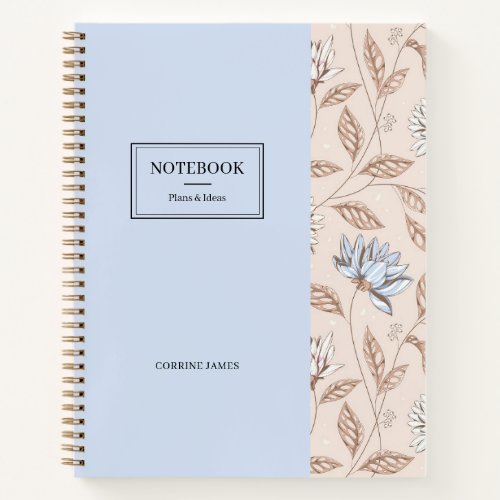 Elegant Dusty Blue Blush Pink Floral Pattern  Notebook