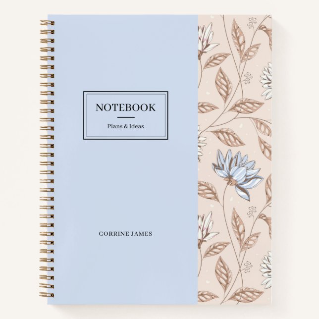 Elegant Dusty Blue Blush Pink Floral Pattern  Notebook (Front)