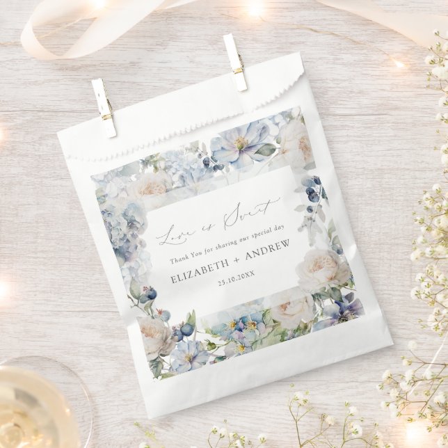 Elegant Dusty Blue & Blush Pink Wedding Favor Bag (Clipped)