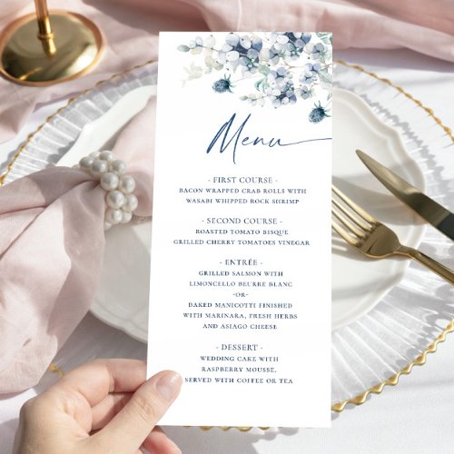 Elegant Dusty Blue Bohemian Winter Foliage Wedding Menu