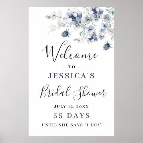 Elegant Dusty Blue Boho Bridal Shower Welcome Sign