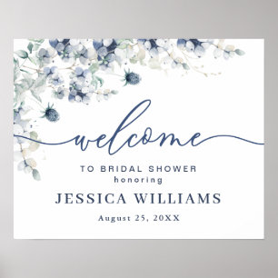 Elegant Dusty Blue Boho Bridal Shower Welcome Sign