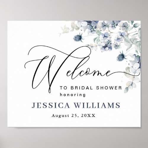 Elegant Dusty Blue Boho Bridal Shower Welcome Sign