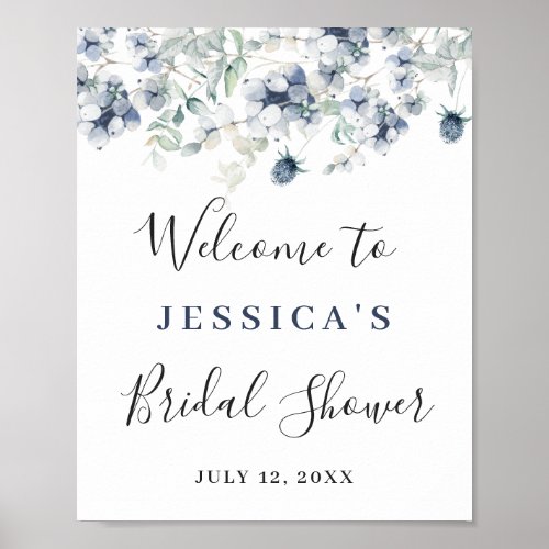 Elegant Dusty Blue Boho Bridal Shower Welcome Sign