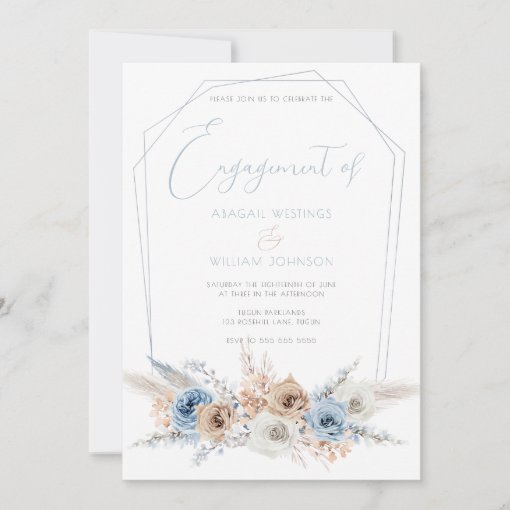 Elegant Dusty Blue Boho Engagement Party Invitation Zazzle
