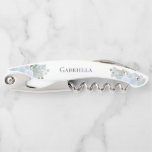 Elegant Dusty Blue Boho Floral Bridesmaid Name Waiter's Corkscrew<br><div class="desc">These beautiful corkscrews are designed as gifts for your bridesmaids or maid of honor. They feature a rustic hand painted watercolor design with dusty blue roses and flowers on a white background and her name in the middle. Perfect way to thank her or invite her to be a part of...</div>