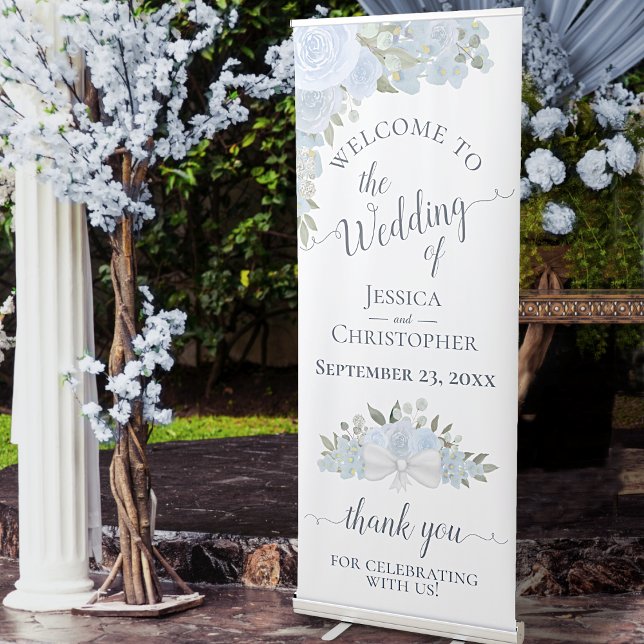 Elegant Dusty Blue Boho Floral Wedding Welcome Retractable Banner (Creator Uploaded)