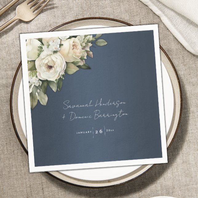 Elegant Dusty Blue Boho Roses Wedding Napkins (Creator Uploaded)