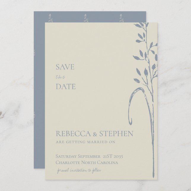 Elegant dusty blue  boho  save the date invitation (Front/Back)