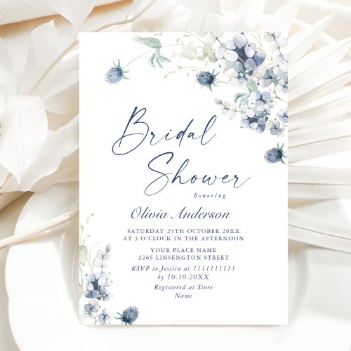 Elegant Dusty Blue Boho Winter BRIDAL SHOWER Invitation