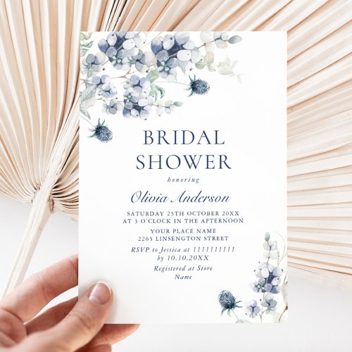 Elegant Dusty Blue Boho Winter BRIDAL SHOWER Invitation