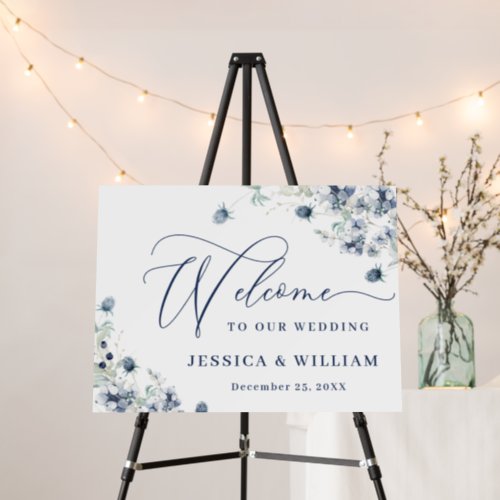 Elegant Dusty Blue Boho Winter Wedding Welcome Foam Board